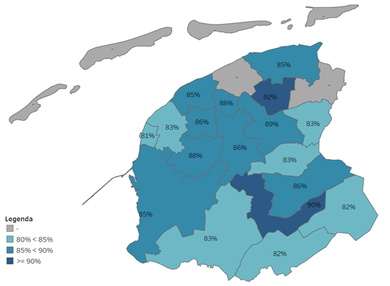 Percentage Wmo-cliënten dat zich beter kan redden door de ondersteuning die zij krijgen, per gemeente, 2017